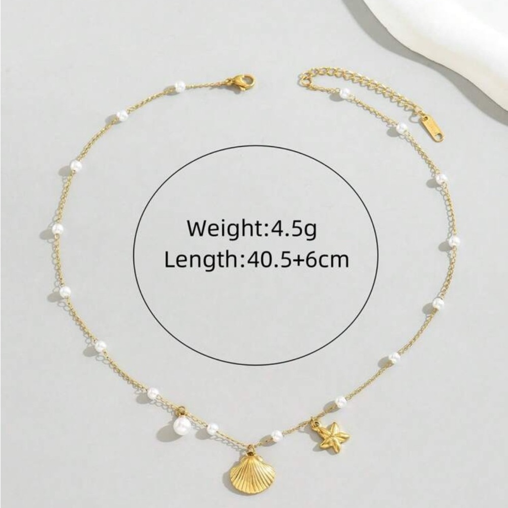 18k Gold Plated Shell and Starfish Necklace with Pearls - Picture 3 of 7